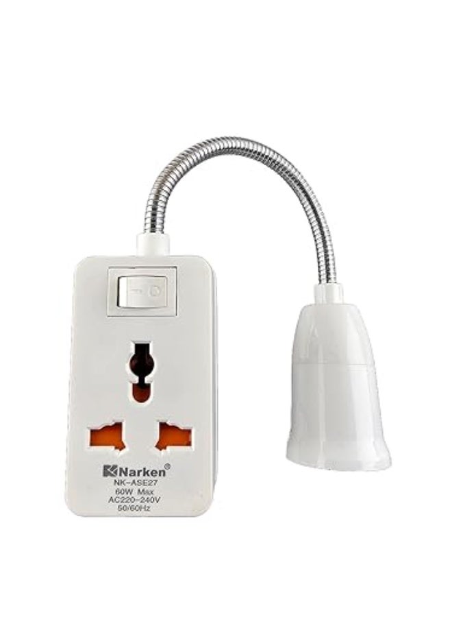 Narken Lamp Bulb  Holder with Switch and universal socket adapter 360° angle turn or night lamp holder White Color. - Image 3